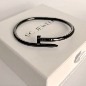 Nail Bracelet Black Love Bangle Cuff Stainless Steel Non-Tarnish Jewelry
